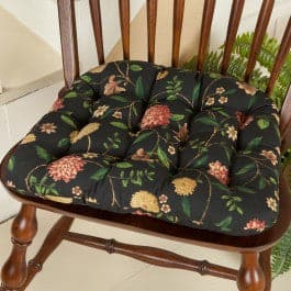 Black Floral Chair Pad - Latex Foam Fill - Made in USA