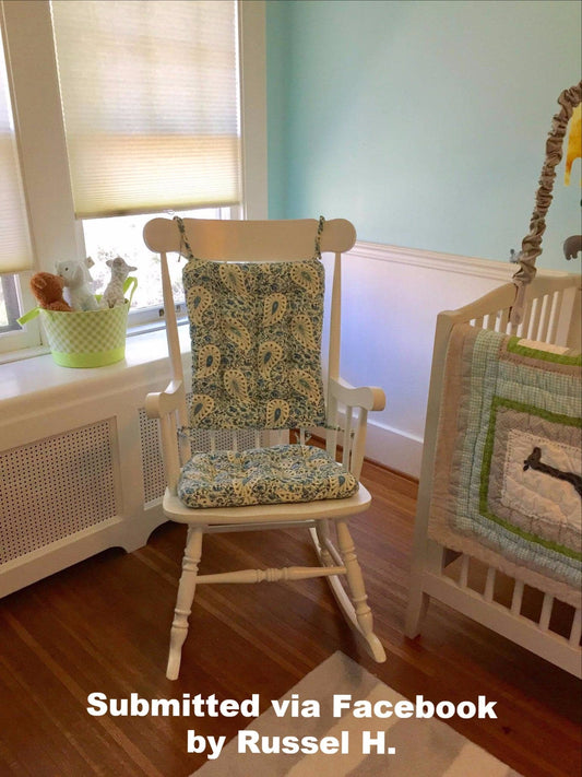 Paisley Verbena Porcelain Blue Rocking Chair Cushions - Latex Foam Fill