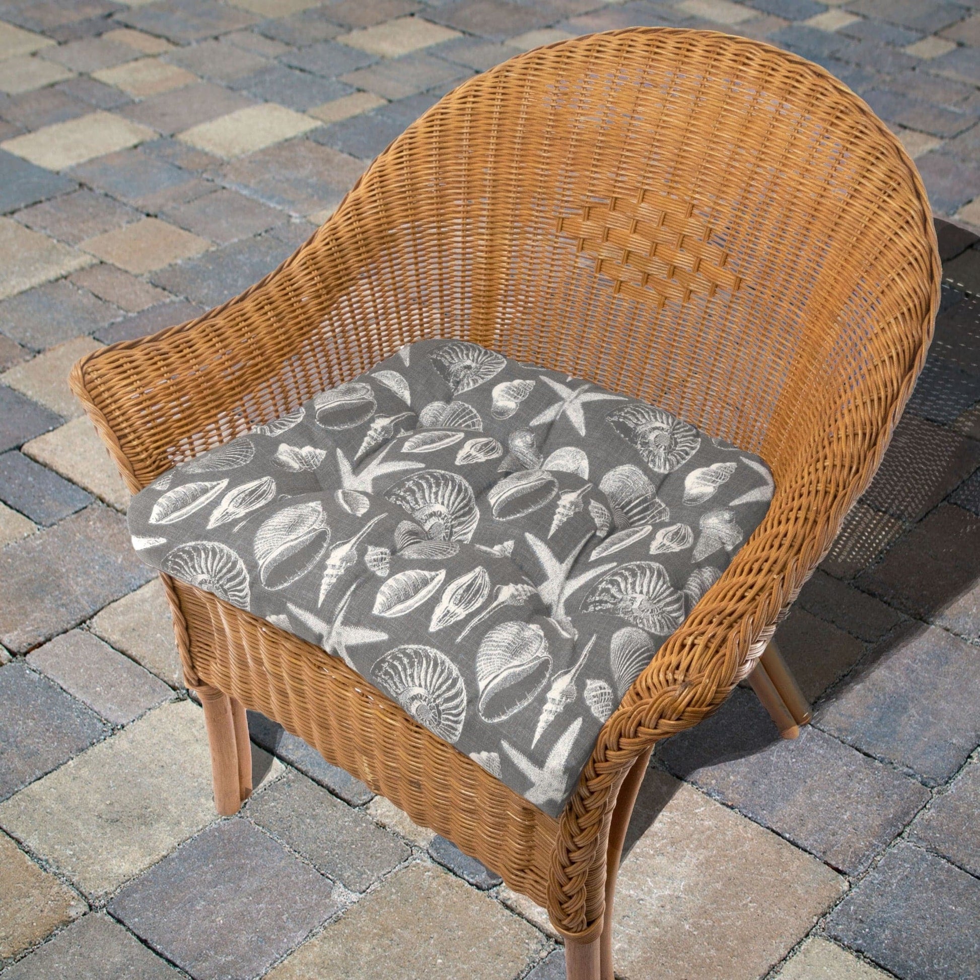 Shoreline Grey Patio Chair Cushions | Wicker Chair Cushions - Adirondack Chair Cushions | Barnett Home Decor | Grey & White | Aquatic | Oceanic | Coastal | Beach