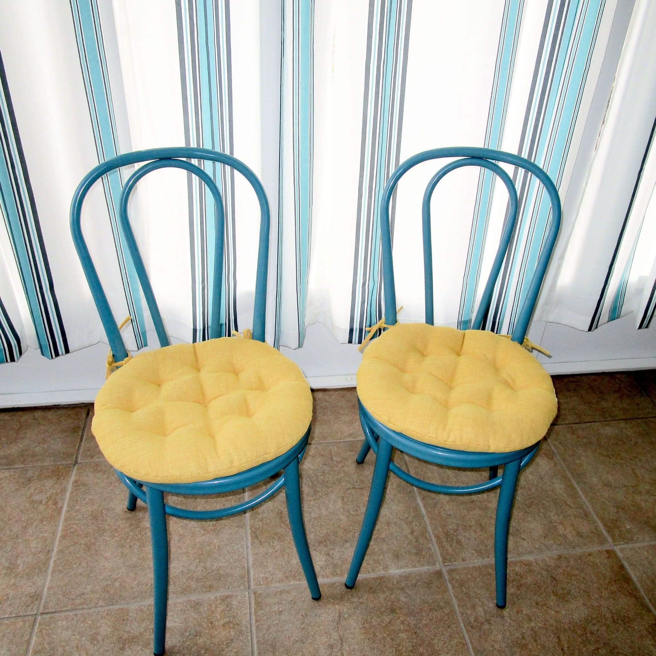 Rave Yellow Gold Bistro Chair Pad - 16" Round Cushion with Ties -Barnett Home Decor - Indoor/Outdoor