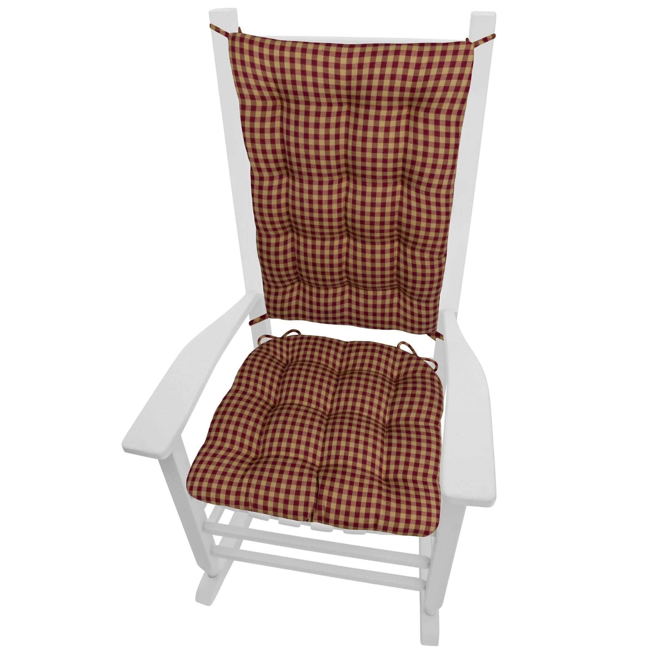 Farmhouse Check Dark Red Tan Checkered Rocking Chair Cushions Late