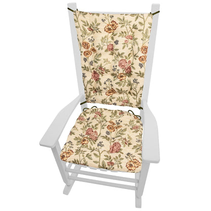 La Belle Floral Brocade Rocking Chair Cushions - Barnett Home Decor - Red, Gold, & Green 