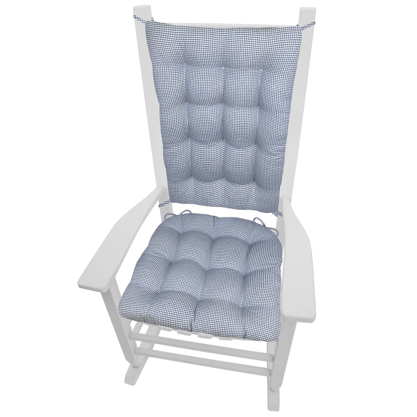 Madrid Dark Blue Gingham Rocking Chair Cushions - Barnett Home Decor - Blue & White