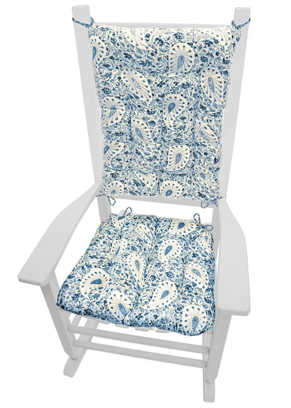 Paisley Verbena Porcelain Blue Rocking Chair Cushions - Latex Foam Fill