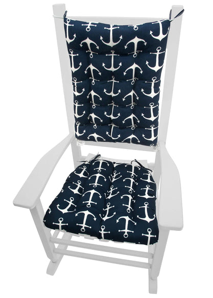 Sailor's Anchor Navy Blue Indoor/Outdoor Rocking Chair Cushions | Barnett Home Decor | Navy Blue