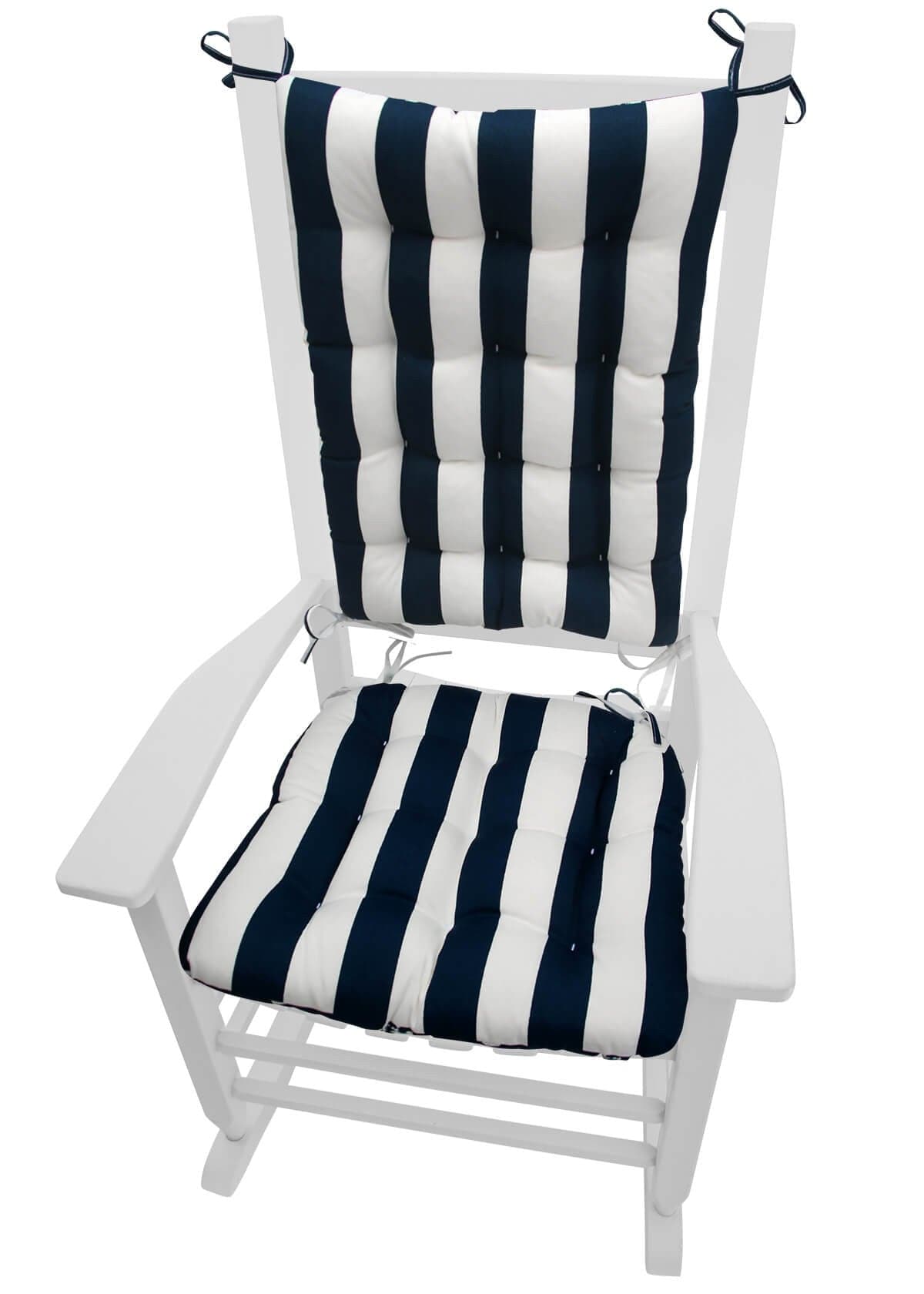 Sea Shore Stripe Navy Blue Porch Rocker Cushions - Latex Foam Fill