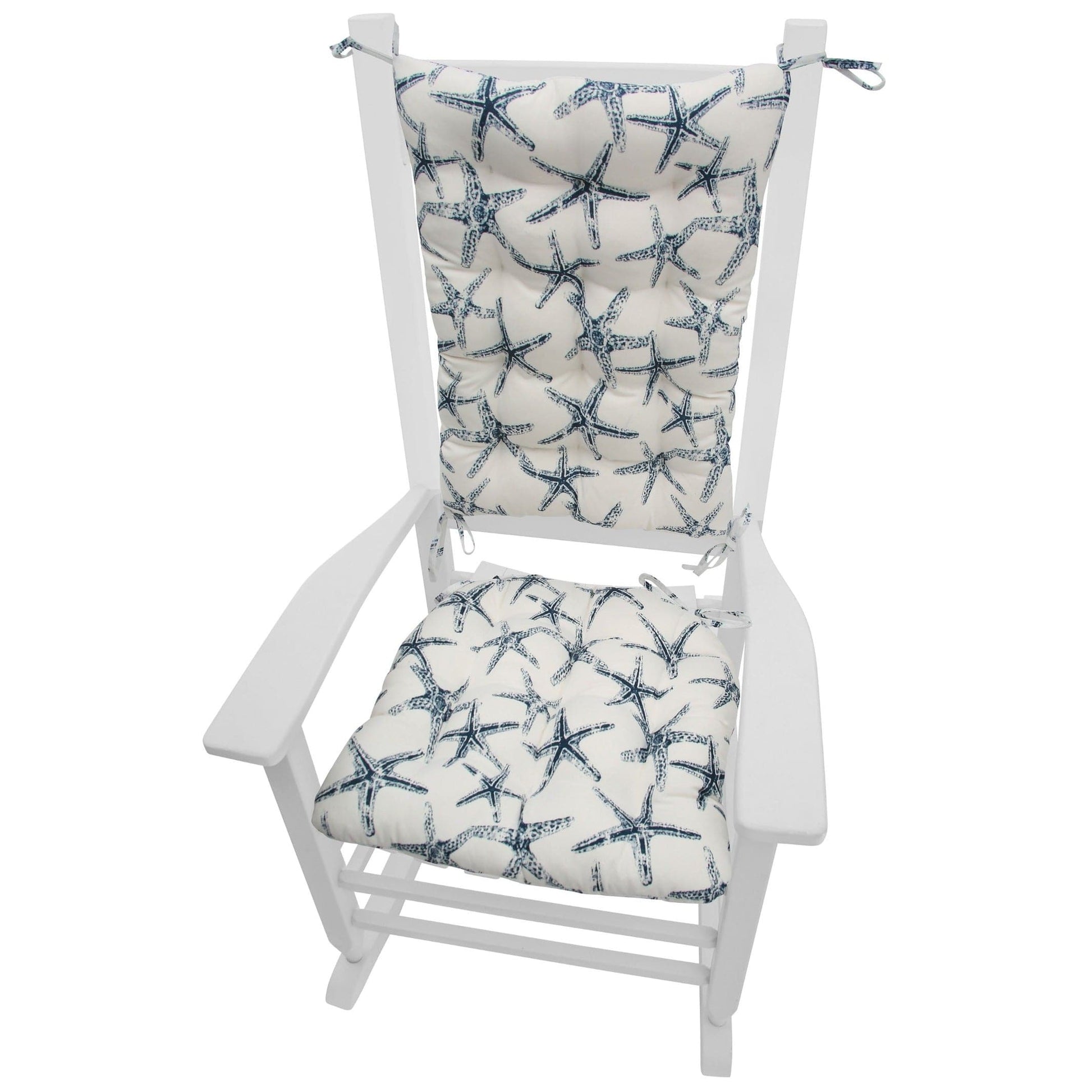 Sea Shore Starfish Navy Blue Rocking Chair Cushions - Barnett Home Decor - Navy Blue & White - Aquatic - Oceanic - Coastal - New England