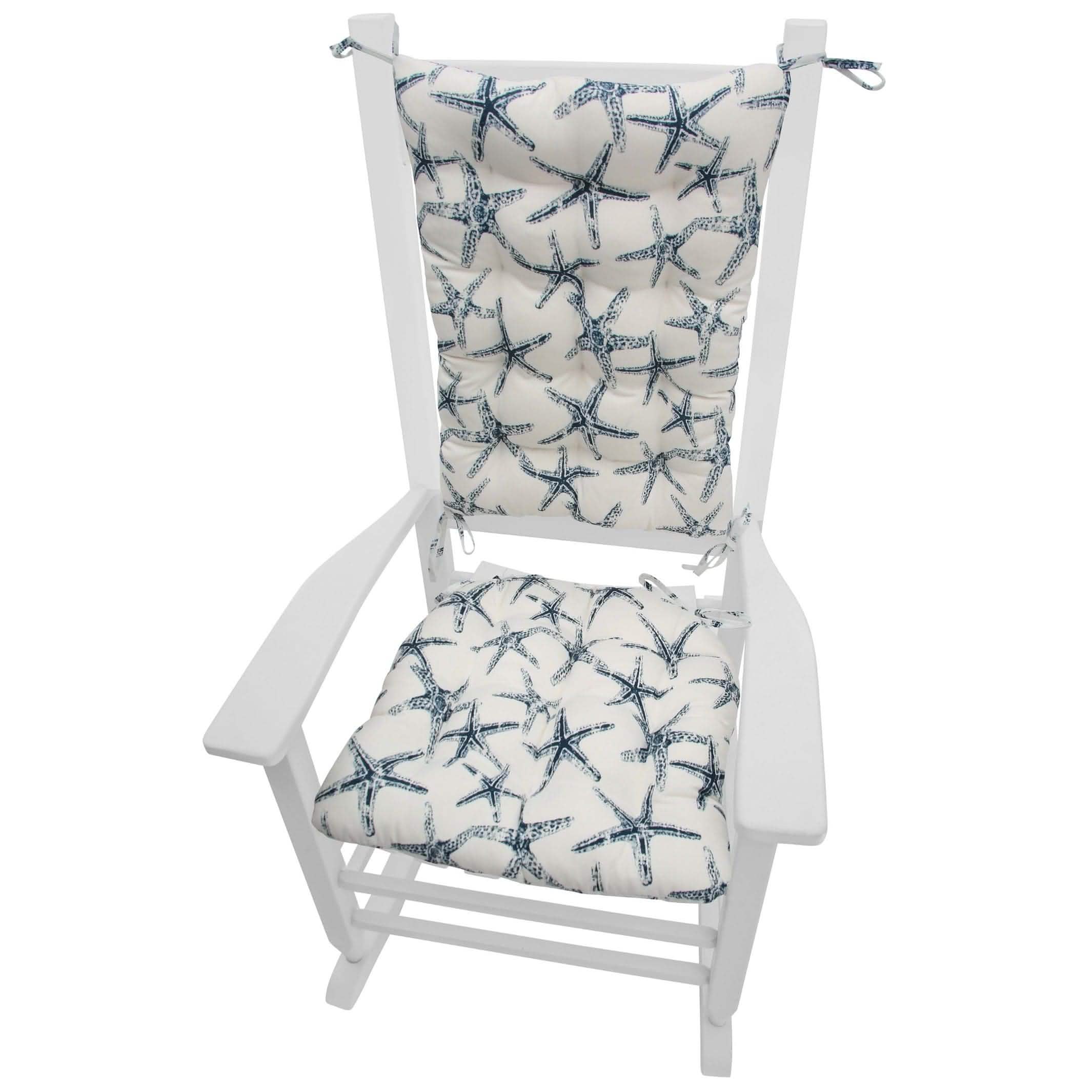 Sea Shore Starfish Navy Blue Rocking Chair Cushions - Barnett Home Decor - Navy Blue & White - Aquatic - Oceanic - Coastal - New England