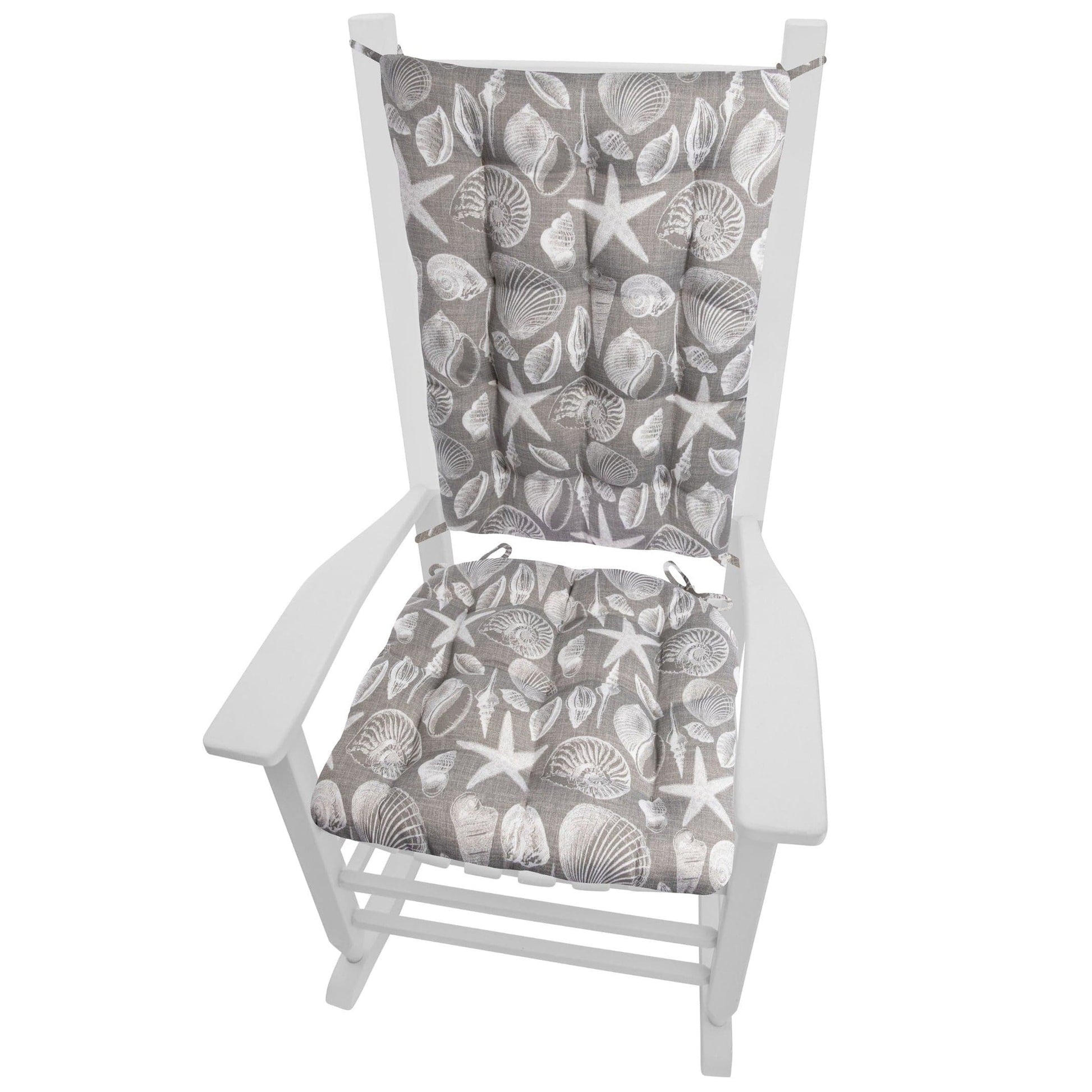 Shoreline Indoor/Outdoor Grey Rocking Chair Cushions - Barnett Home Decor - Grey & White - Aquatic - Oceanic - Coastal - New England