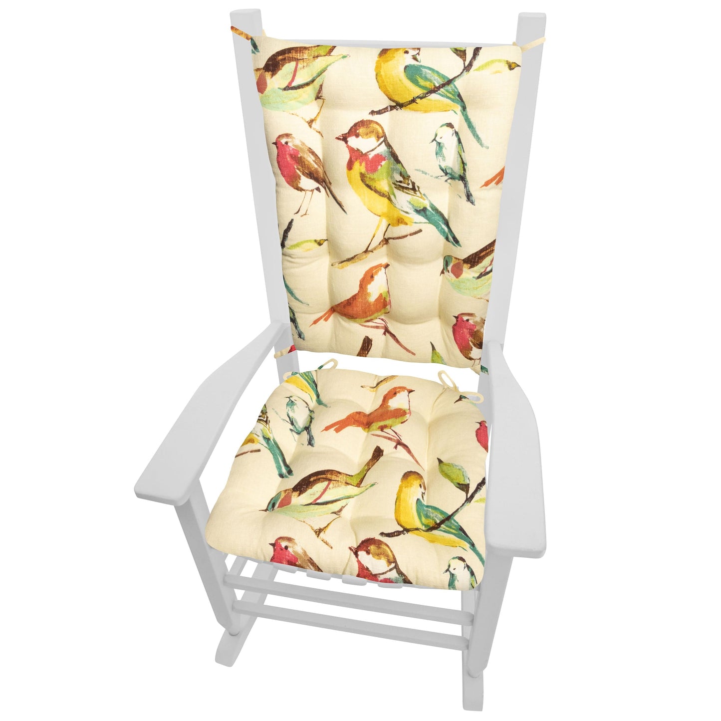 Song Bird Multi Rocking Chair Cushions - Barnett Home Decor - Teal, Yellow, & Red