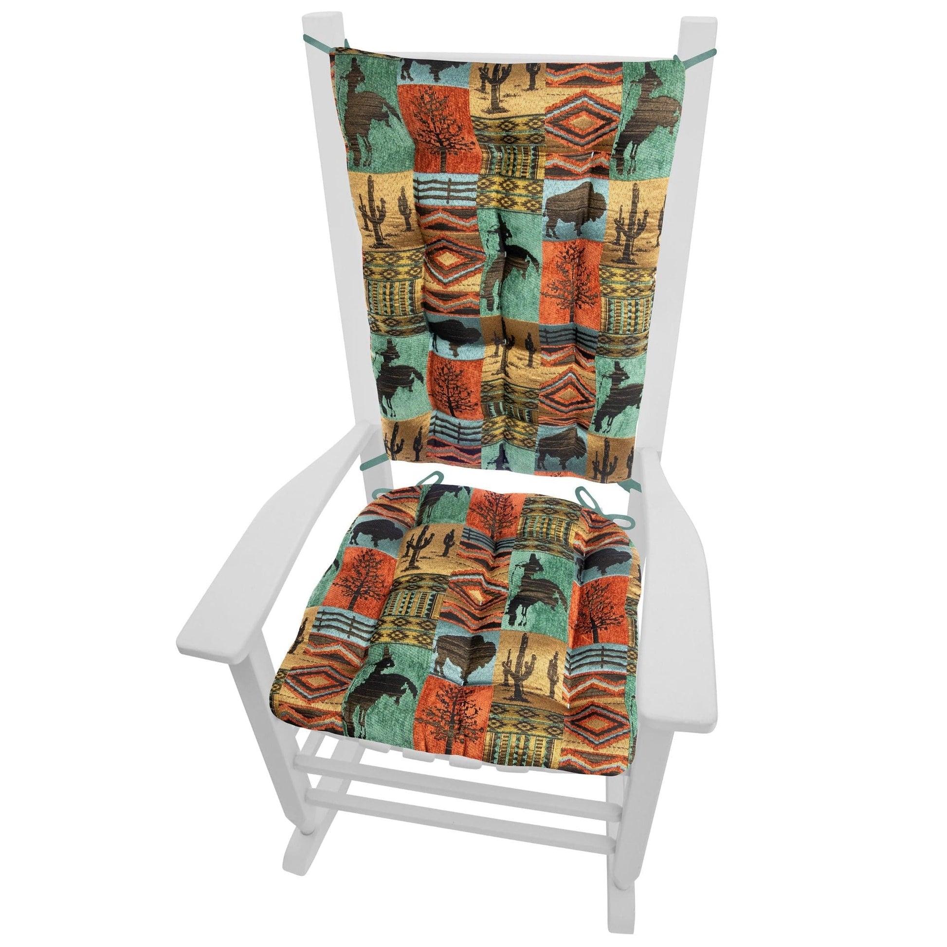 Southwest Laramie Rocking Chair Cushions - Barnett Home Decor - Teal, Turquoise, Red, & Brown