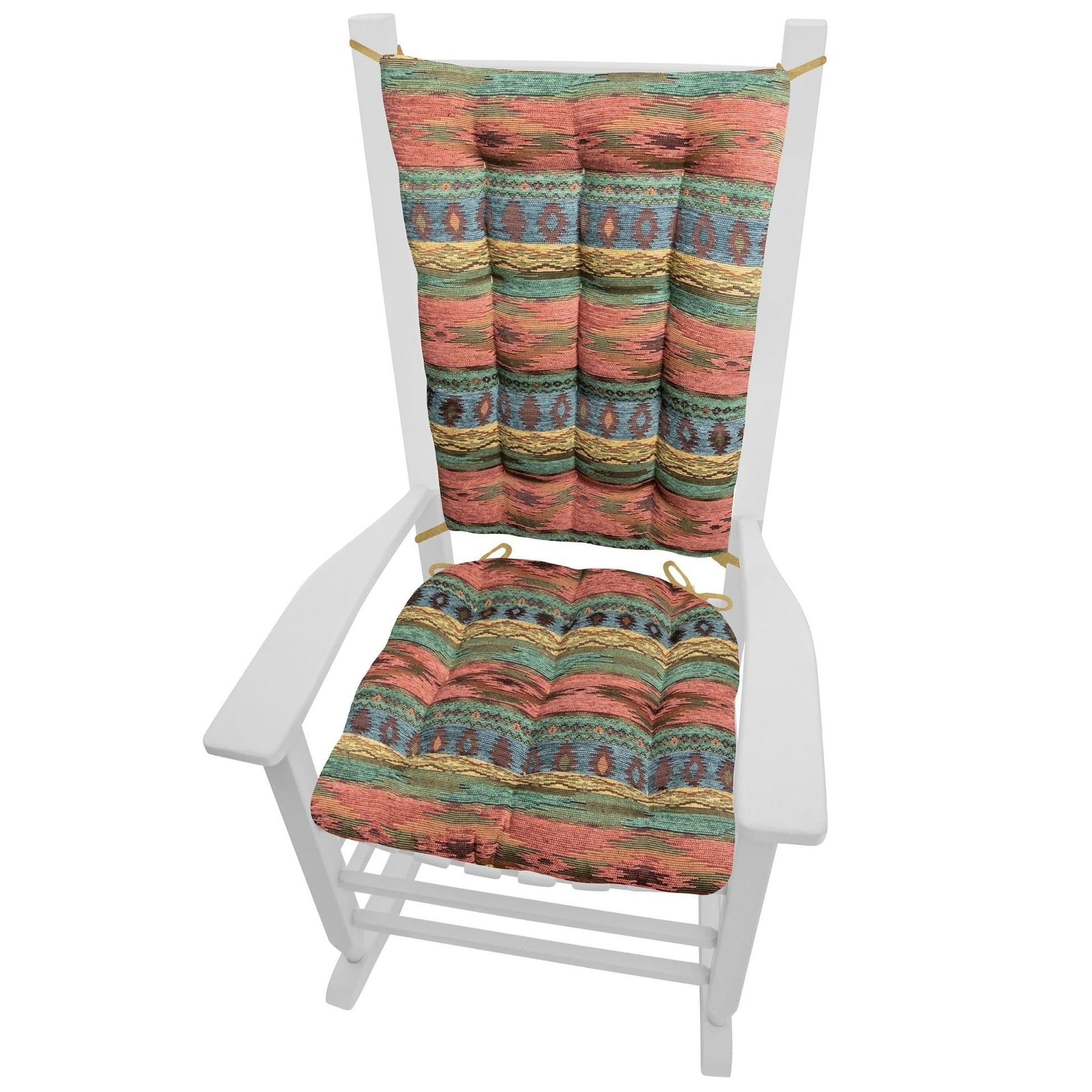 Southwest Phoenix Sunset Rocking Chair Cushions - Barnett Home Decor - Turquoise, Sage, & Salmon 