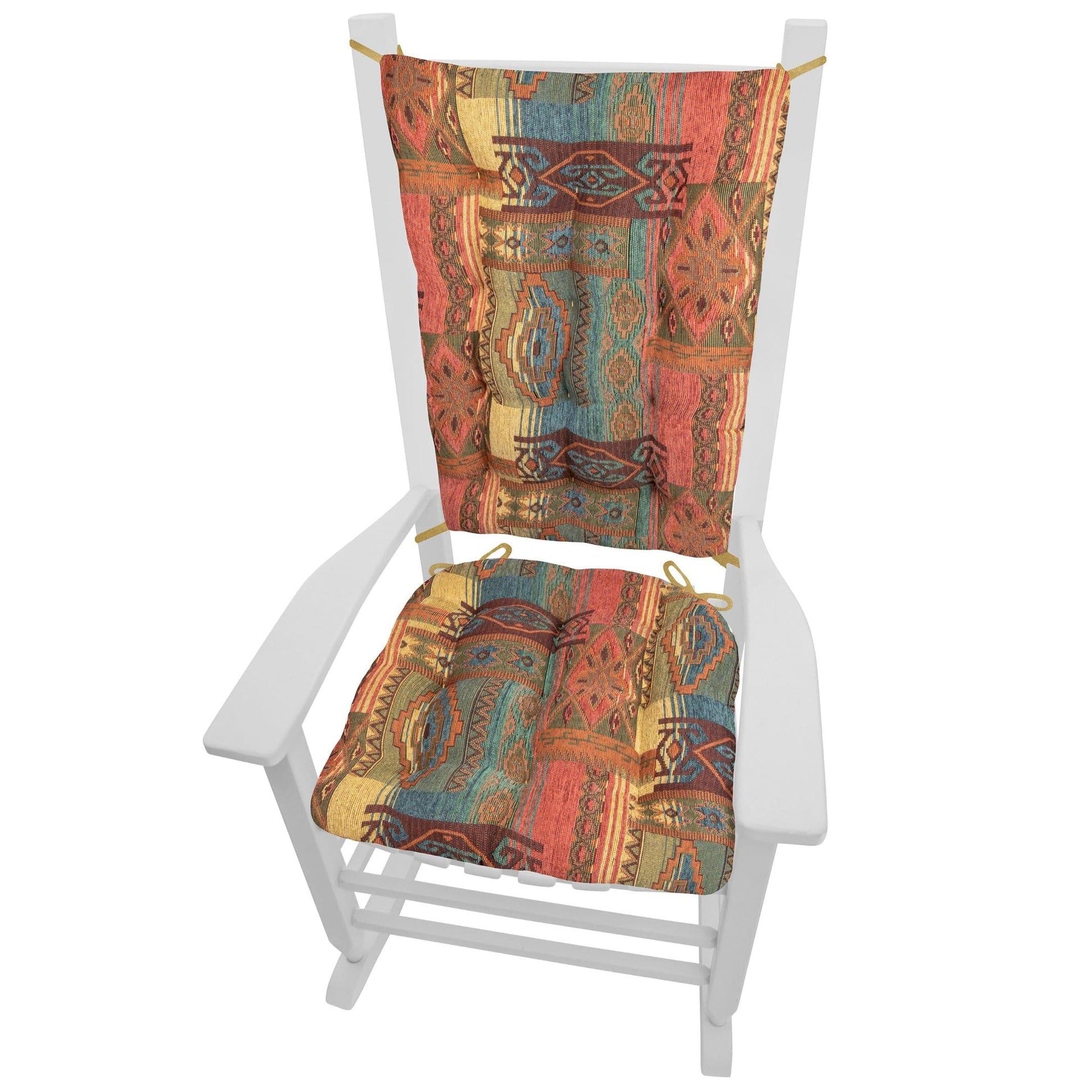 Southwest Sedona Rocking Chair Cushions - Barnett Home Decor - Sunset Red, Azure, Sand Yellow, & Turquoise