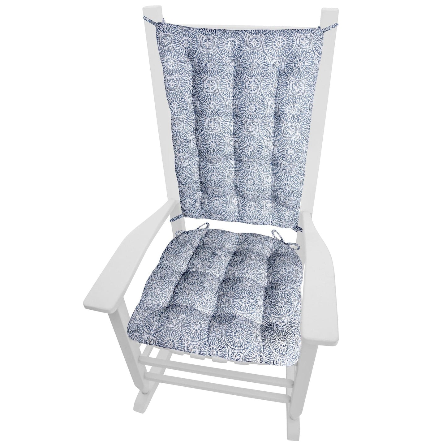 Tibet Blue Rocking Chair Cushions - Barnett Home Decor - Blue & White - Mandalas