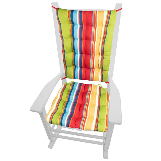 Westport Red Cabana Stripe Rocking Chair Cushions | Barnett Home Decor | Red, Gold, Green, & Aqua