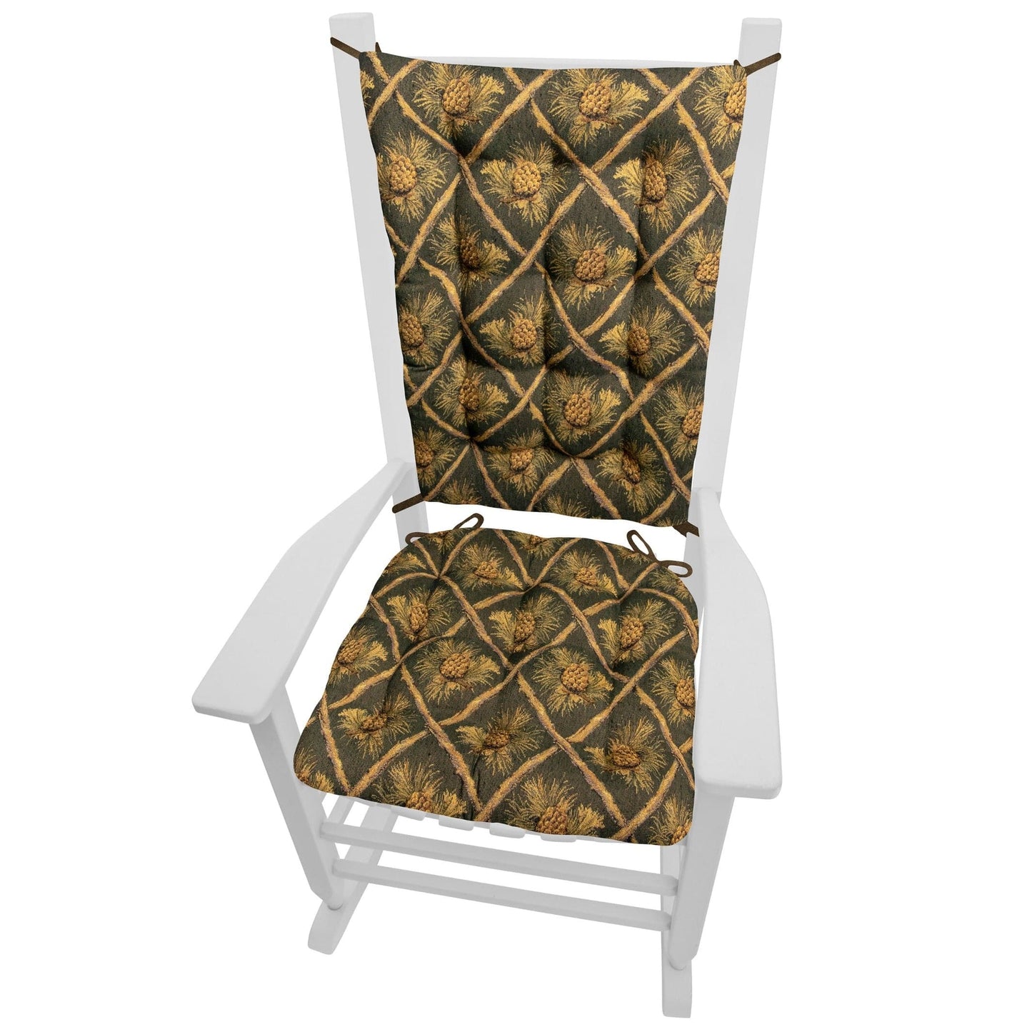 Wilderness Pinecones Green Rocking Chair Cushions - Barnett Home Decor - Green, Beige, & Brown