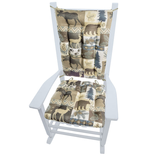 Wilderness Summit Lake Rocking Chair Cushions - Barnett Home Decor - Brown, Taupe, Blue, & Beige