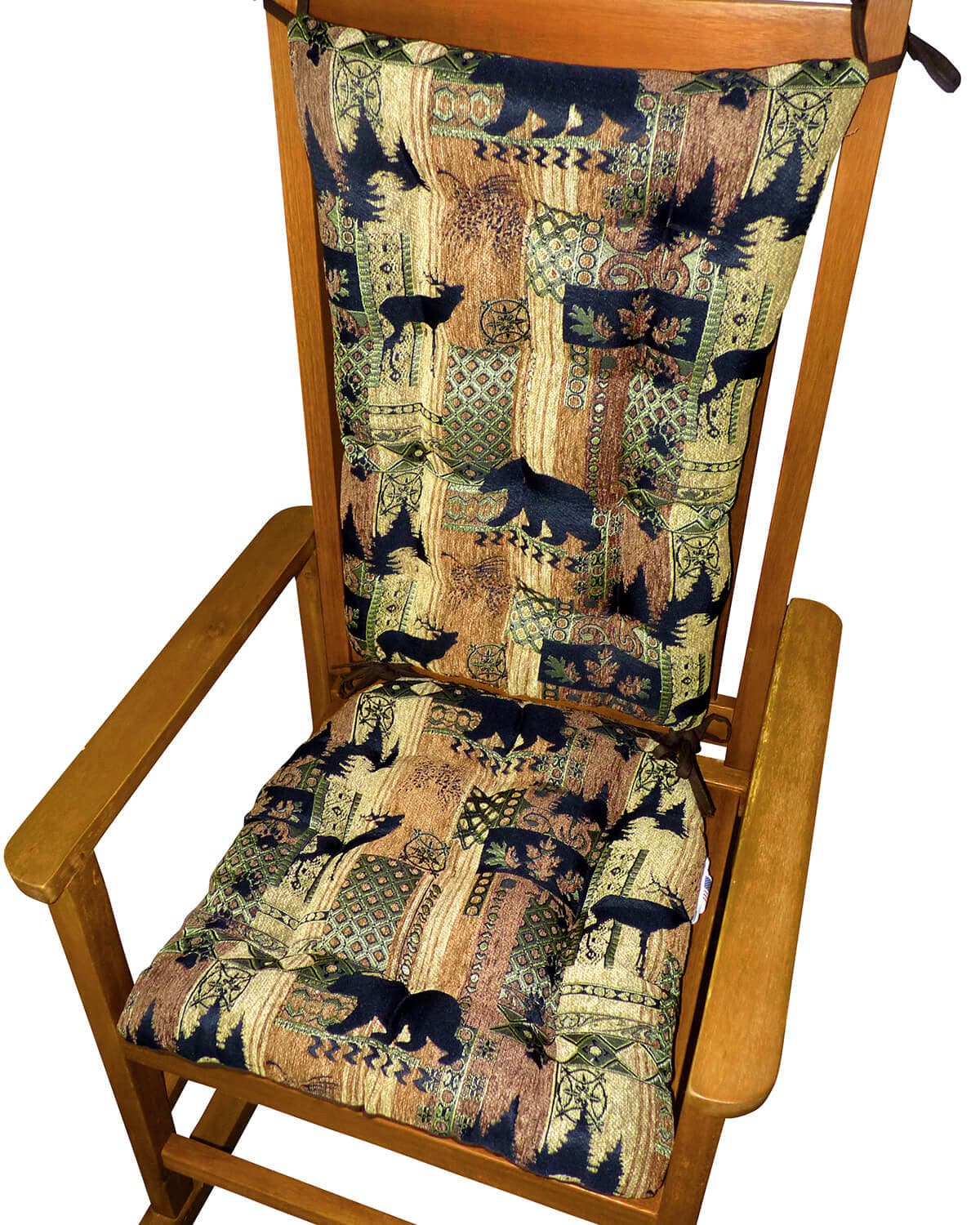 Woodlands Brentwood Rocking Chair Cushions - Barnett Home Decor - Bronze, Beige, & Gold - Animals - Nature - Wildlife - Bears - Moose - Deer - Rustic - Hunting - Fishing - Cabin