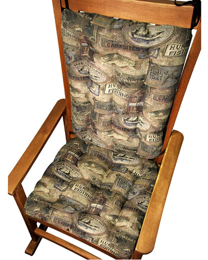 Woodlands Fish Camp Rocking Chair Cushions - Latex Foam Fill - Rustic Lodge