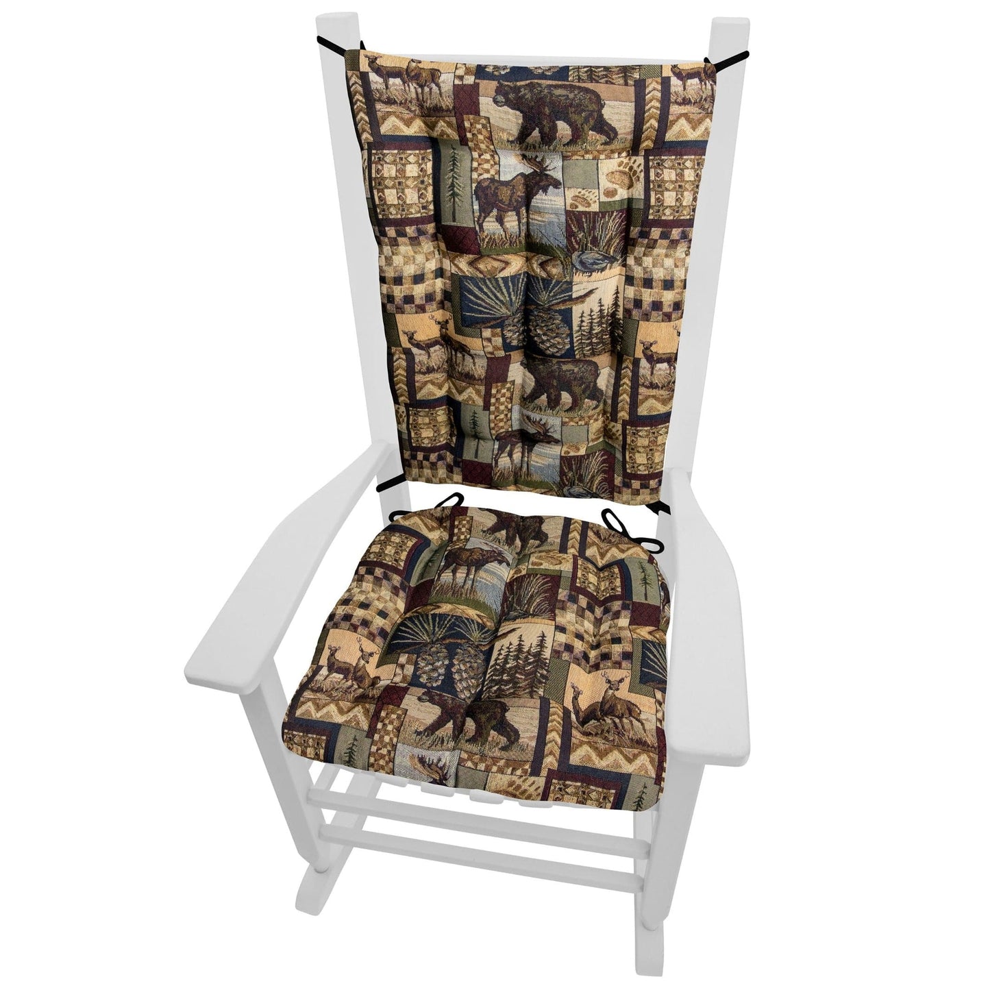 Woodlands Peters Cabin Rocking Chair Cushions - Barnett Home Decor - Taupe, Brown, & Black