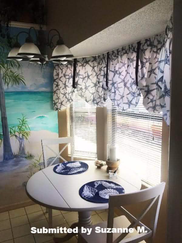 Sea Shore Starfish Navy Blue Tie-Up Valance or Tier Curtain Window Treatments - Beach Decor