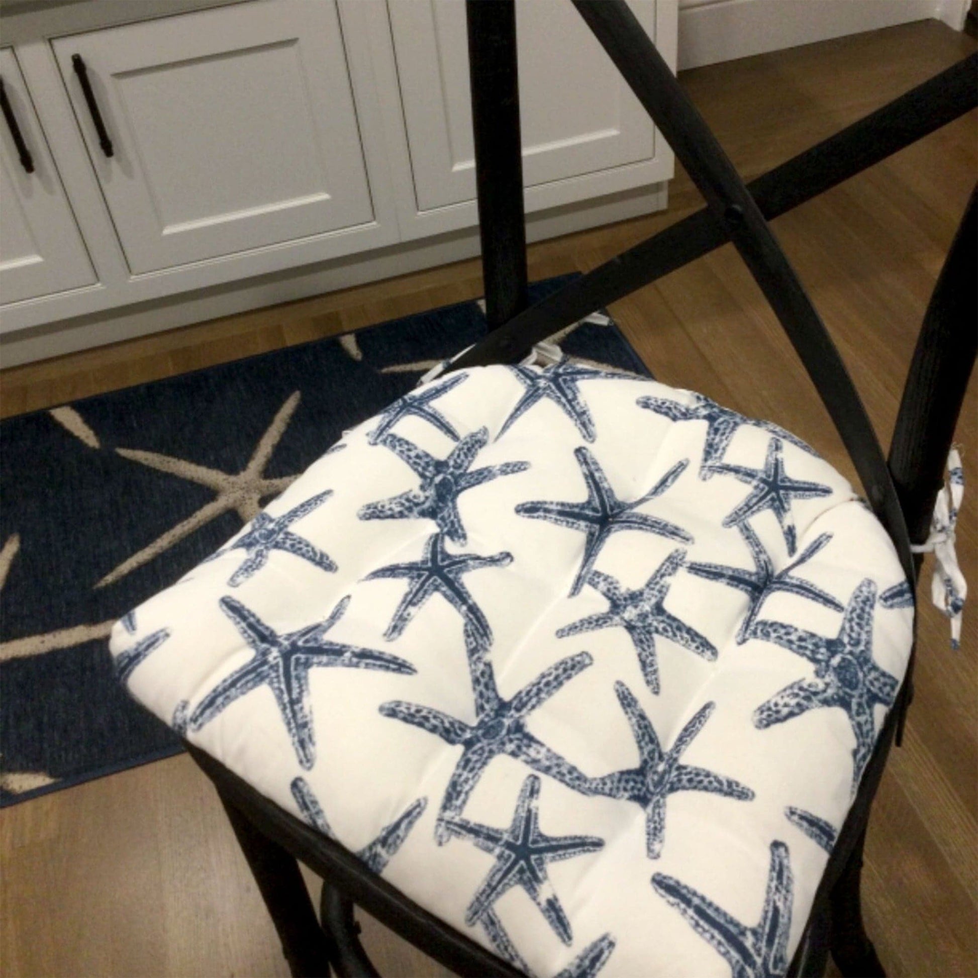 Navy Blue Starfish Kitchen Dining Chair Cushion Pads