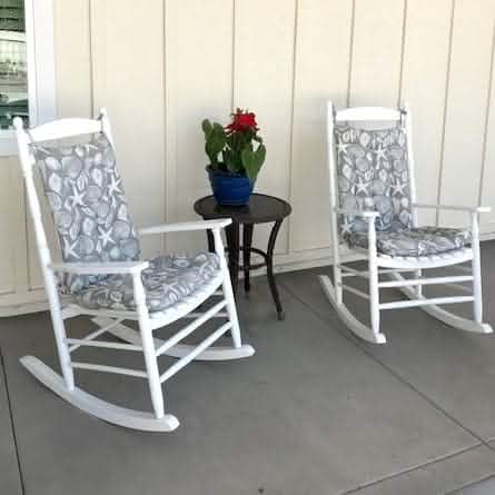 Shoreline Indoor/Outdoor Grey Rocking Chair Cushions - Barnett Home Decor - Grey & White - Aquatic - Oceanic - Coastal - New England