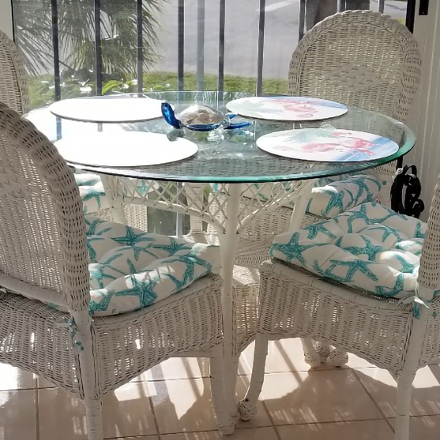 Sea Shore Starfish Aqua Indoor / Outdoor Dining Chair Pads & Patio Cushions