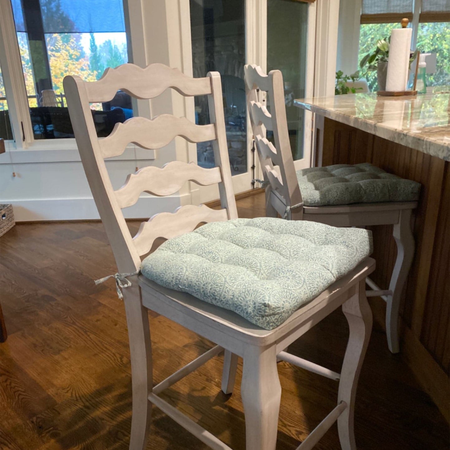 Tibet Aqua Dining Chair Cushions- Barnett Home Décor