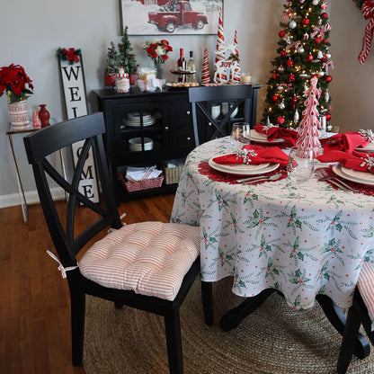 Ticking Stripe Red Dining Chair Pad - Reversible, Latex Foam Fill