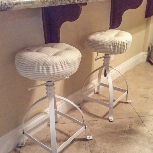 Natural Small Stripe Round Bar Stool Cushion Pads