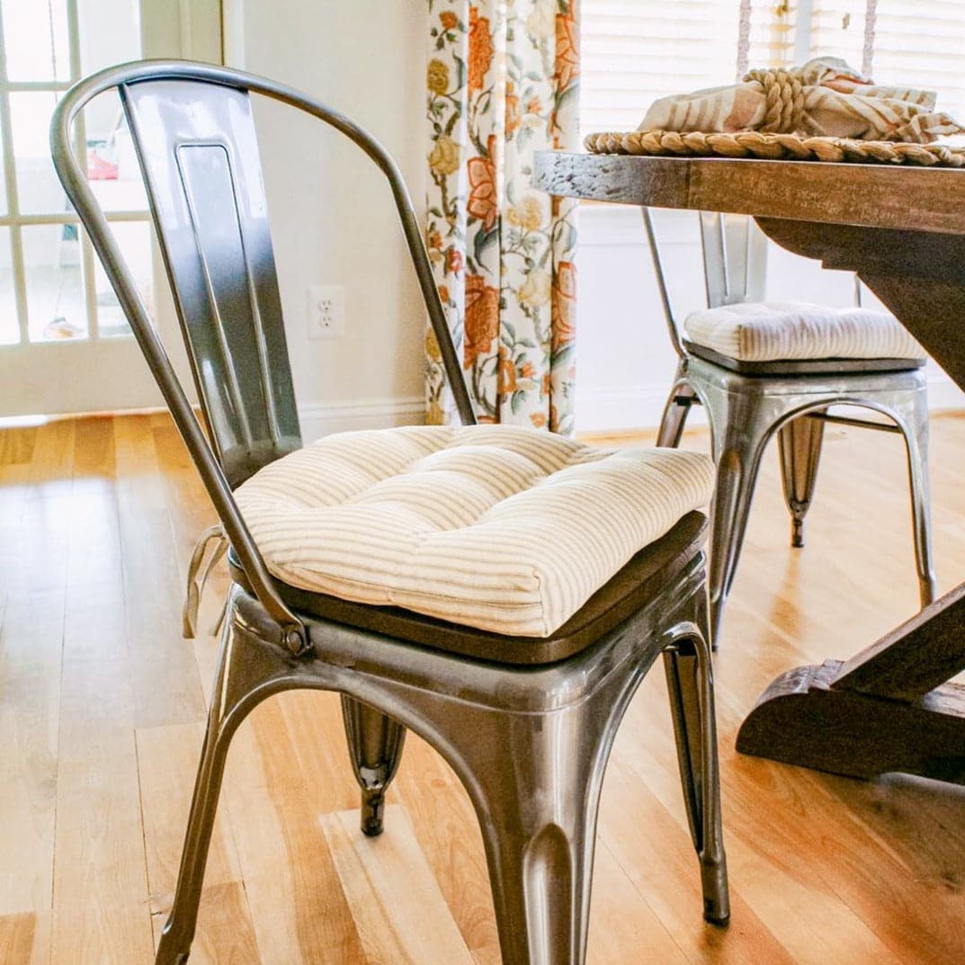 Ticking Stripe Natural Dining Chair Pad - Latex Foam Fill Standard - APX 15 x 17 / Neutral