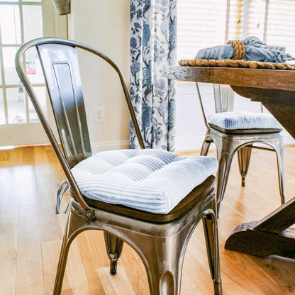 Ticking Stripe Navy Blue Industrial Chair Cushion - Latex Foam Fill - Barnett Home Decor 