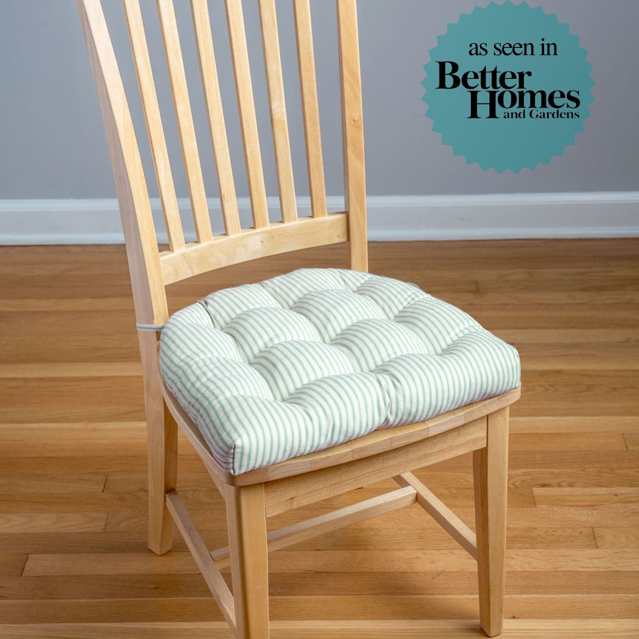 Ticking Stripe Aqua Chair Pad Reversible Latex Foam Fill