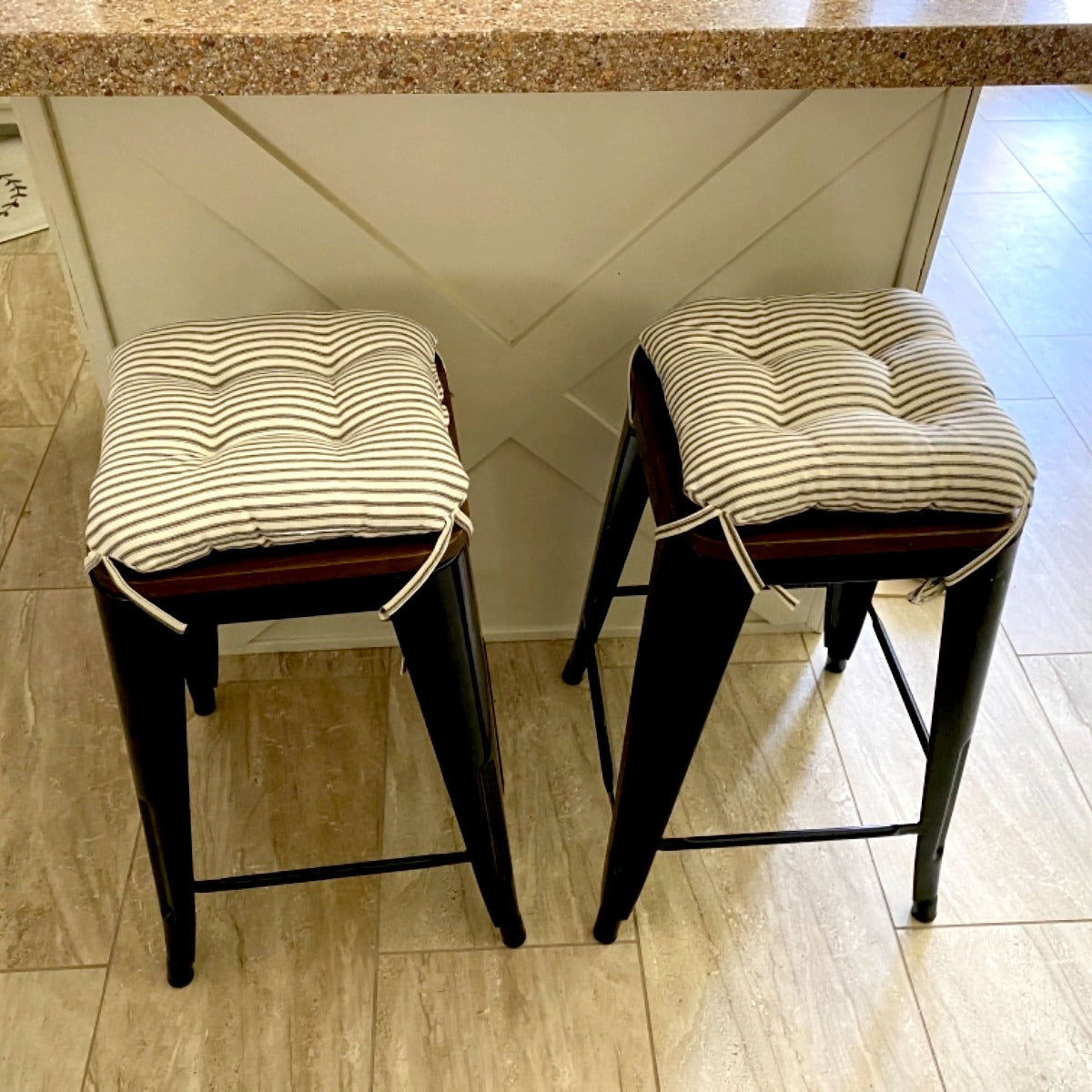 Ticking Stripe Black Saddle Stool Cushions - Gaucho Stool - Satori Seat Cushions
