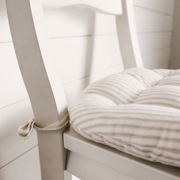 Ticking Stripe Natural Dining Chair Cushions - Barnett Home Decor - Beige & White - Ivory - Cream