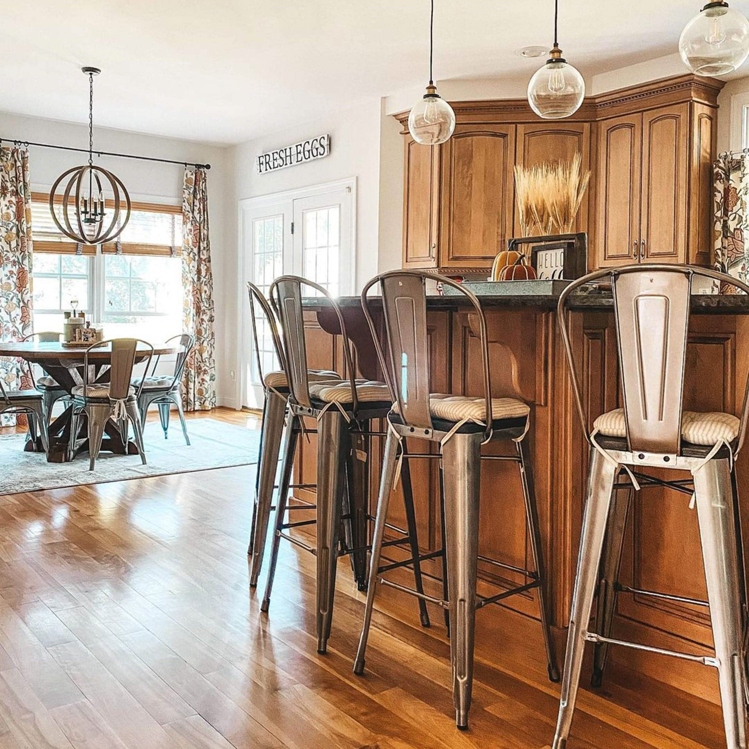 Ticking Stripe Natural Square Industrial Bar Stool Cushion 12