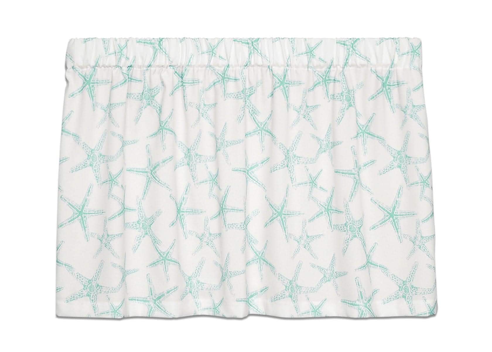 Sea Shore Starfish Aqua & White Tie-Up Valance or Tier Curtain Window Treatments - Beach Decor