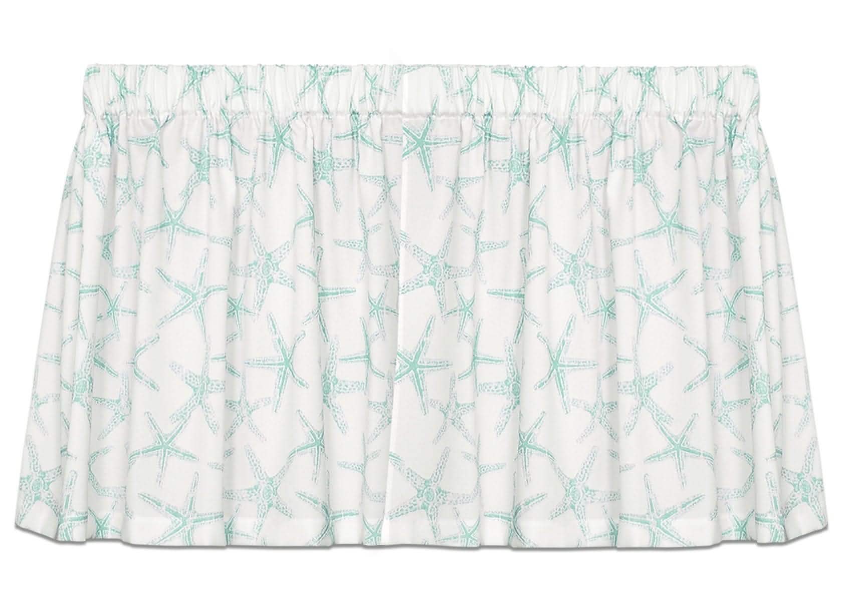 Sea Shore Starfish Aqua & White Tie-Up Valance or Tier Curtain Window Treatments - Beach Decor
