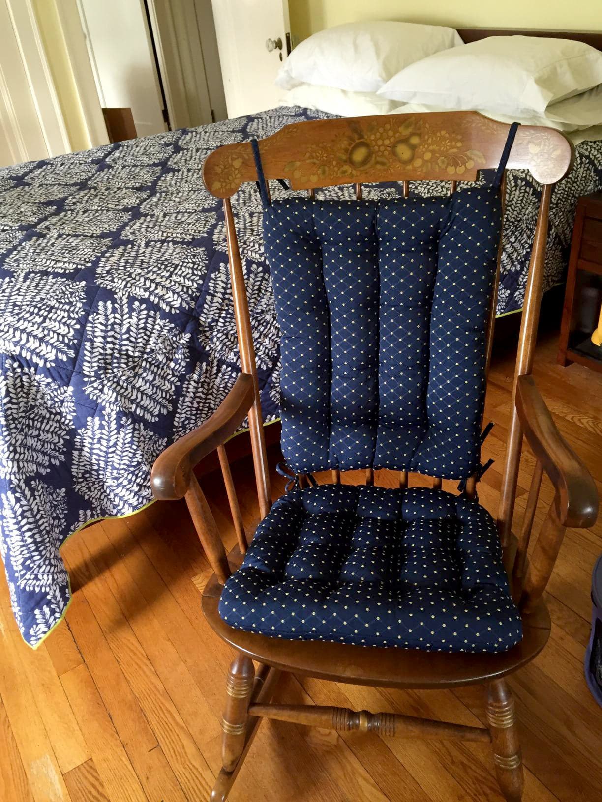 Tiffany Navy Blue Brocade Rocking Chair Pads - Barnett Home Decor - Blue