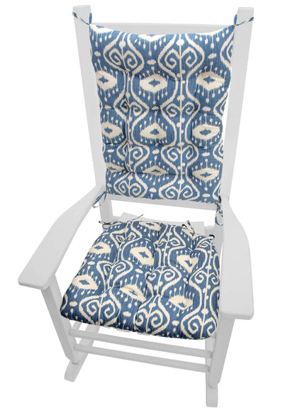 Bali Ikat Blue Rocking Chair Cushions - Barnett Home Decor - Blue & Ivory 